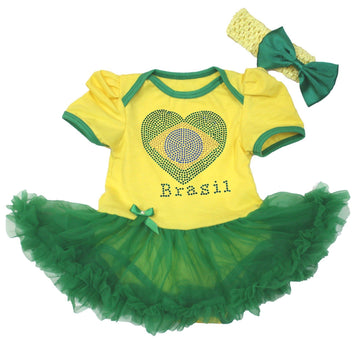 Petitebella Rhinestones Brazil Heart Baby Dress Nb-18M (Yellow/Green, 3-6 Months)