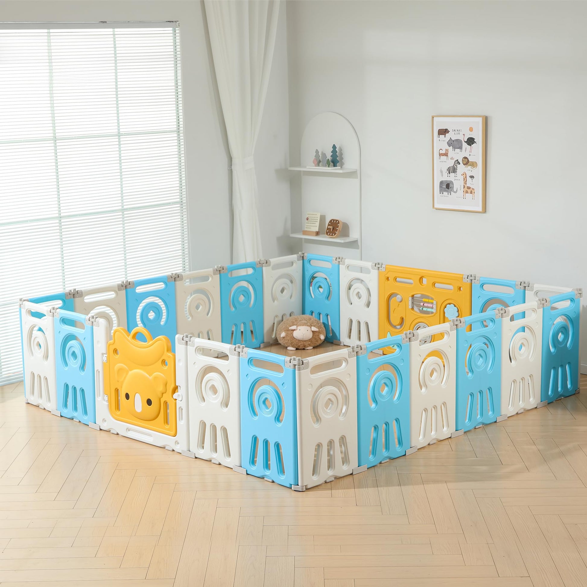 Bestgame Foldable Play Pen for Babies and Toddlers, 22 Panel Extra Large Baby Play Yard - Blue White