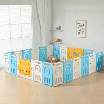 Bestgame Foldable Play Pen for Babies and Toddlers, 22 Panel Extra Large Baby Play Yard - Blue White