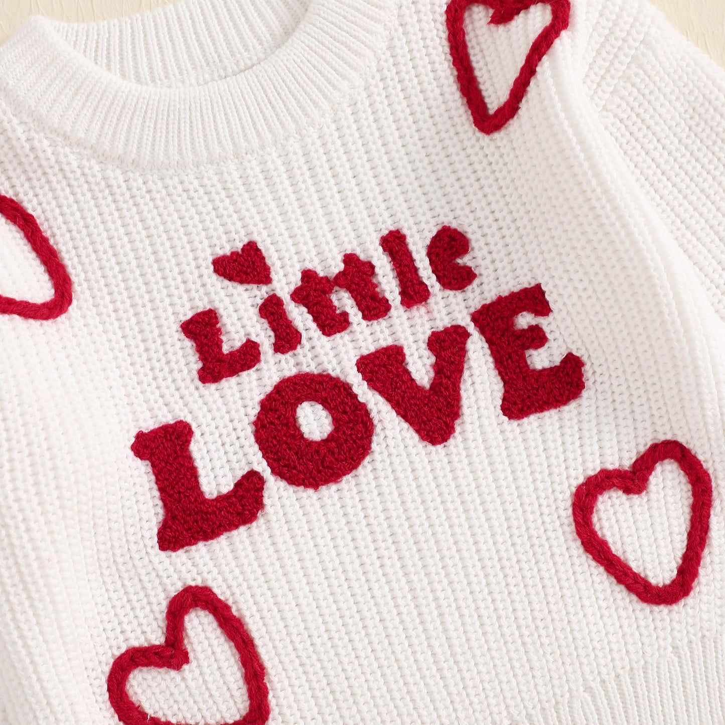Toddler Baby Girl Valentines Day Outfit Little Love Heart Knit Sweater Long Sleeve Crewneck Pullover Fall Cute Top (White Little