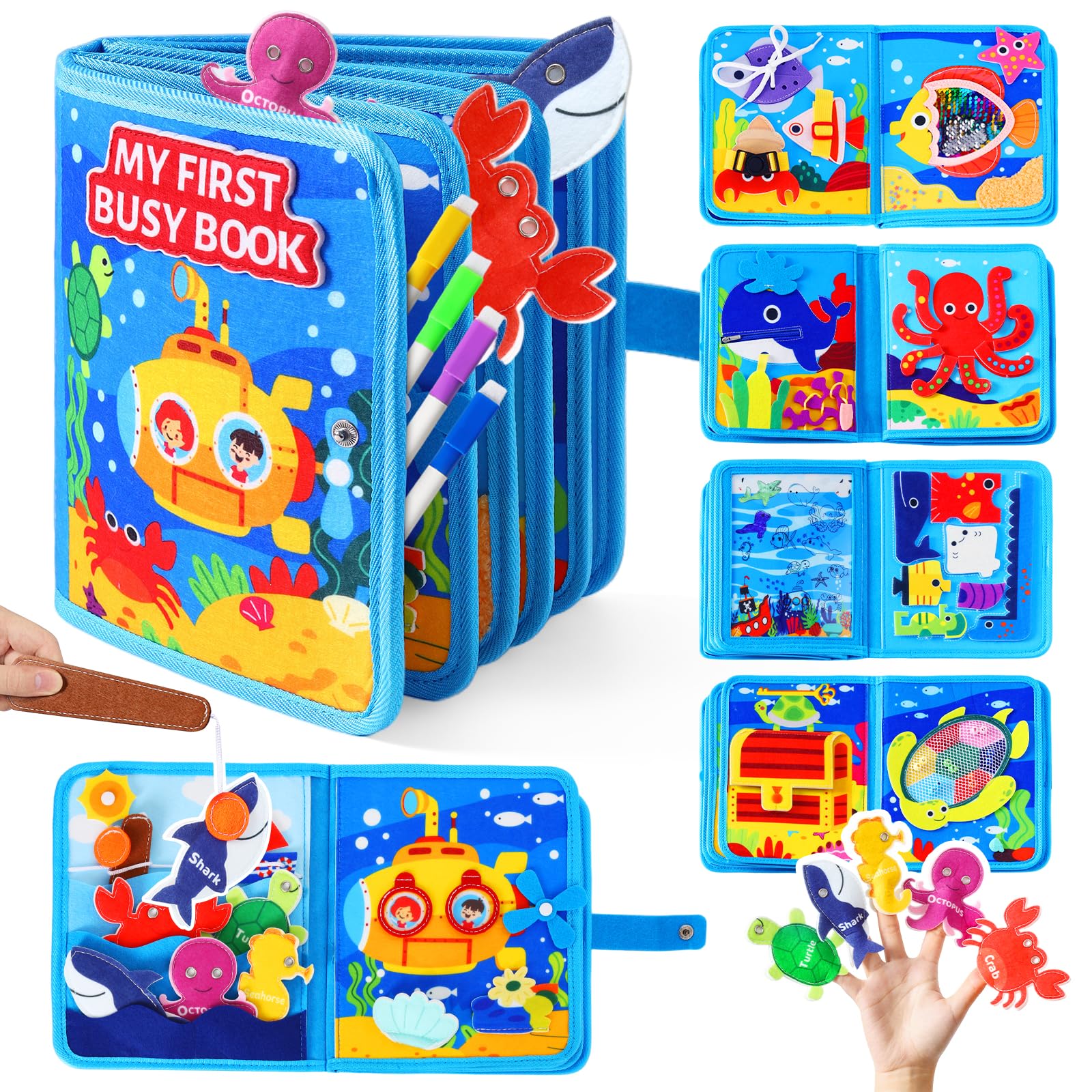 evoceler Busy Book, Busy Board with Fishing Game & Coloring Page, Montessori Toys for Toddlers 18 Months+, Quiet Airplane Travel
