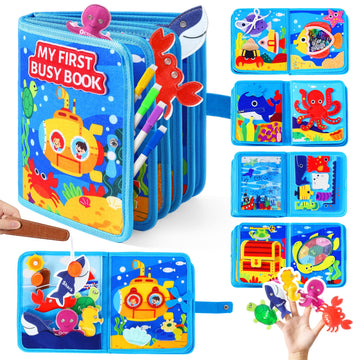 evoceler Busy Book, Busy Board with Fishing Game & Coloring Page, Montessori Toys for Toddlers 18 Months+, Quiet Airplane Travel