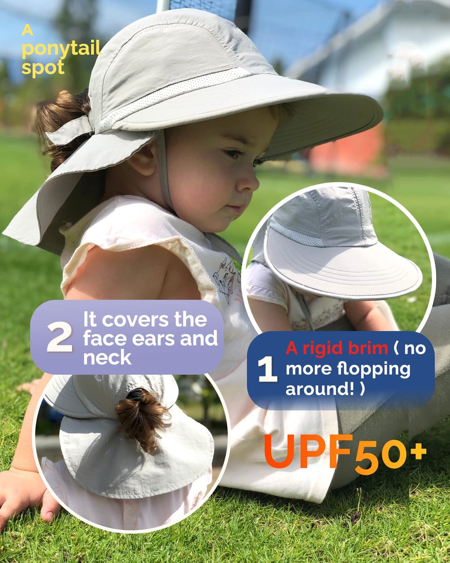 Toddler Kids Sun Hats With Neck Flap Upf 50+ Uv Protection Wide Rigid Brim Boys Girls Beach Swim Sunhat