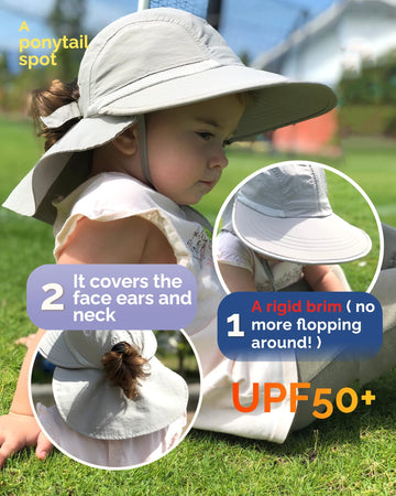 Toddler Kids Sun Hats With Neck Flap Upf 50+ Uv Protection Wide Rigid Brim Boys Girls Beach Swim Sunhat