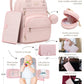 Rosegin Leather Baby Diaper Bag Backpack With Portable Travel Changing Pad Girl Boy, Large Dad Pink Diaper Bags Pacifier Case St