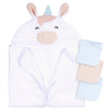 Gerber Baby 4 Piece Animal Character Hooded Towel And Washcloth Set, White Unicorn, One Size