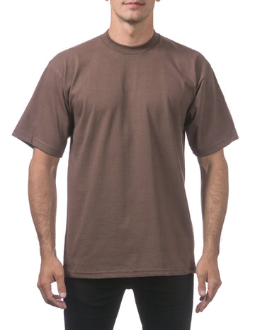 Pro Club Mens Heavyweight Cotton Short Sleeve Crew Neck T-Shirt, Brown, Large Tall
