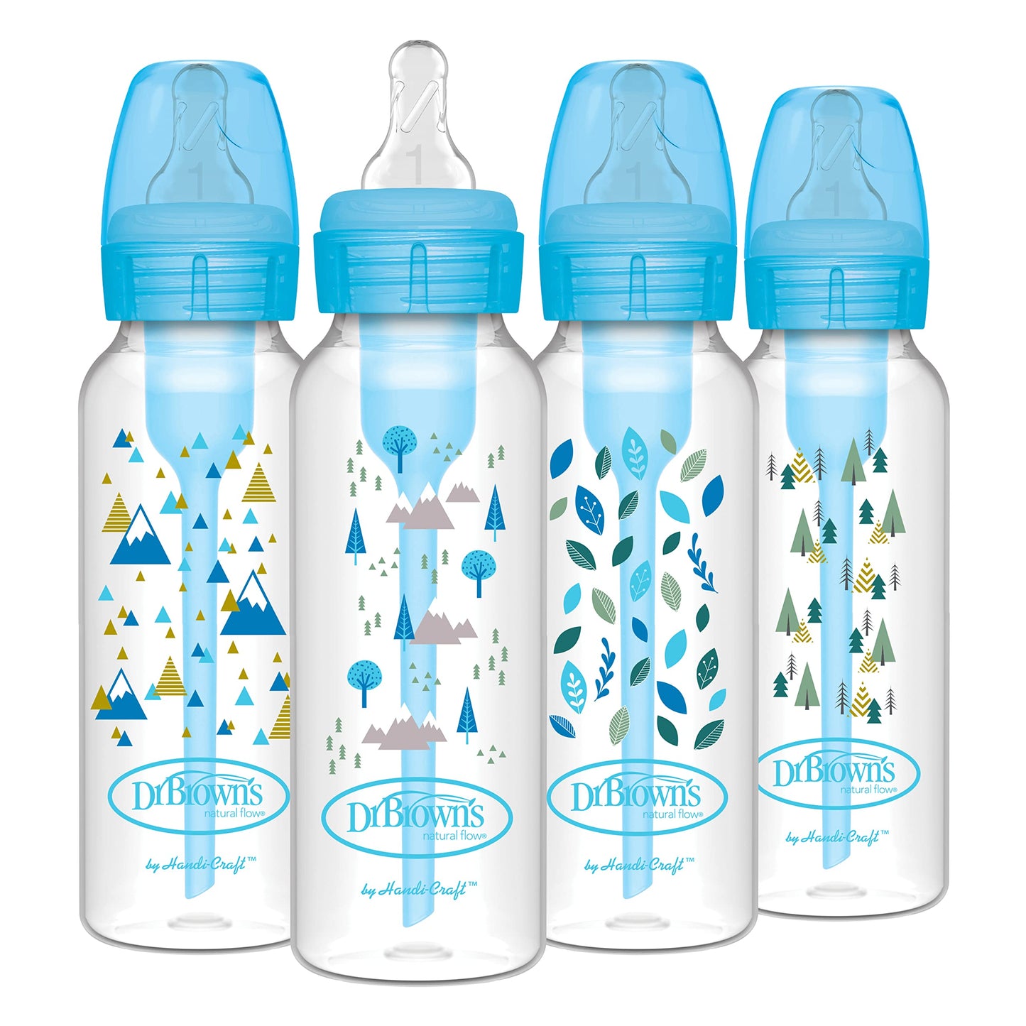 Dr. Brown'S Natural Flow Anti-Colic Options+ Narrow Baby Bottle, Blue Nature, 8 Oz/250 Ml, With Level 1 Slow Flow Nipples, 0M+,