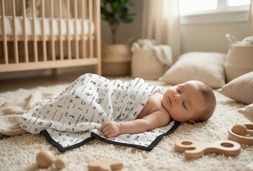 Celina Polka Baby Muslin Swaddle Blanket, White with Black Liberty Cartoons Print, 100x100 cm, Soft Wrapper for Newborns, 06 Mo