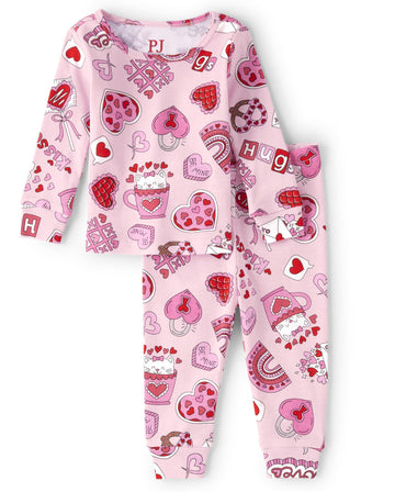 The Children'S Place 2 Pc Family Matching Pajamas Sets, Snug Fit 100% Cotton, Big Kid, Toddler, Baby, Pink Vday, 0-3 Months
