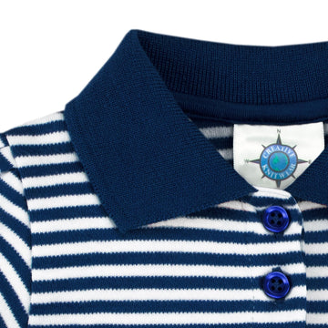 College Baby Striped Game Day Polo Dress With Bloomer - Marquette Golden Eagles Logo - Navy/White - 6-9 Months