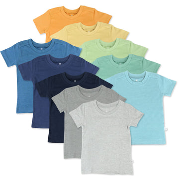 Honestbaby Unisex Baby Organic Cotton Short Sleeve Multi-Packs And Toddler T-Shirt Set, 10-Pack Rainbow Boy, 12 Months Us
