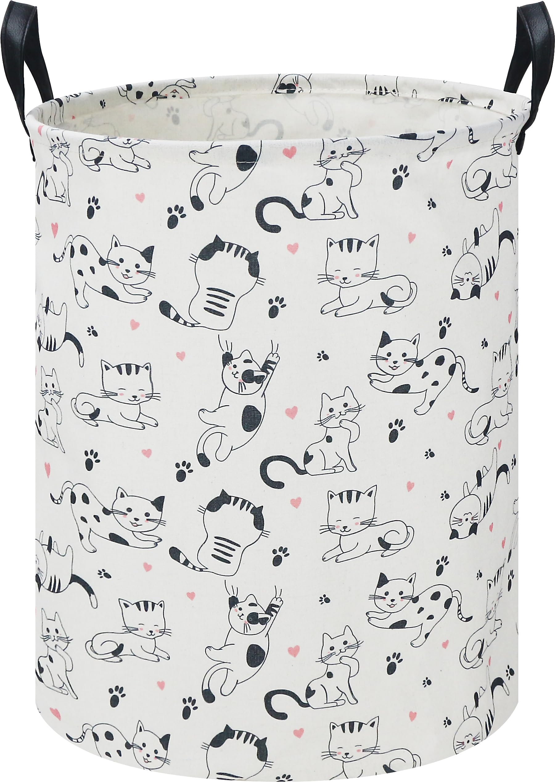 Clocor Cat Laundry Basket,Waterproof Baby Girls Nursery Hamper, Girls' Room Decor,Kids Toys Storage Bin,Gift Basket(Black & Whit