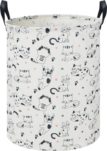 Clocor Cat Laundry Basket,Waterproof Baby Girls Nursery Hamper, Girls' Room Decor,Kids Toys Storage Bin,Gift Basket(Black & Whit