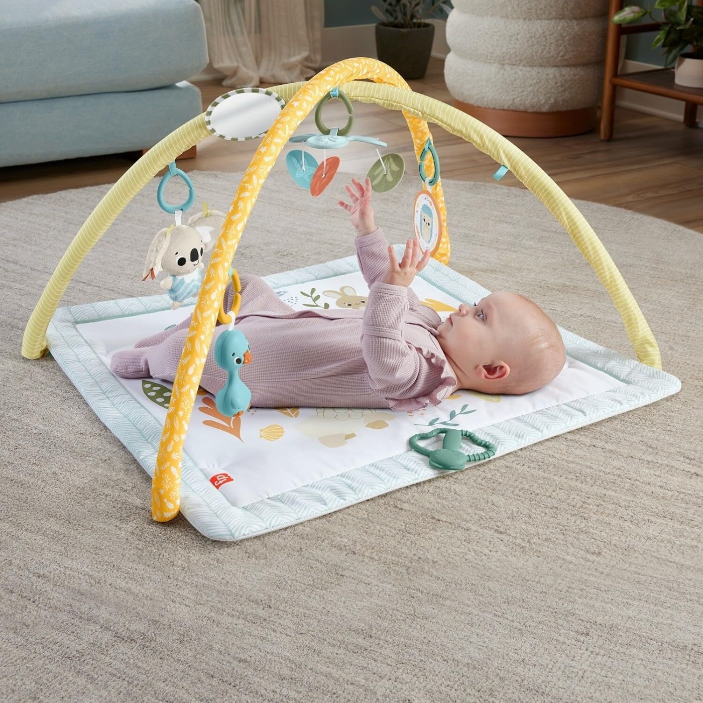 Fisher-Price Baby Playmat Simply Senses Newborn Gym With Mobile & Sensory Activity Toys For Developmental Play Ages 0+ Months