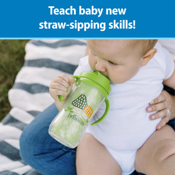 Dr. Brown'S Milestones Insulated Sippy Cup With Straw And Handles, Spill-Proof Tumbler With Lid, 2-Pack, Blue & Green, 10 Oz/300