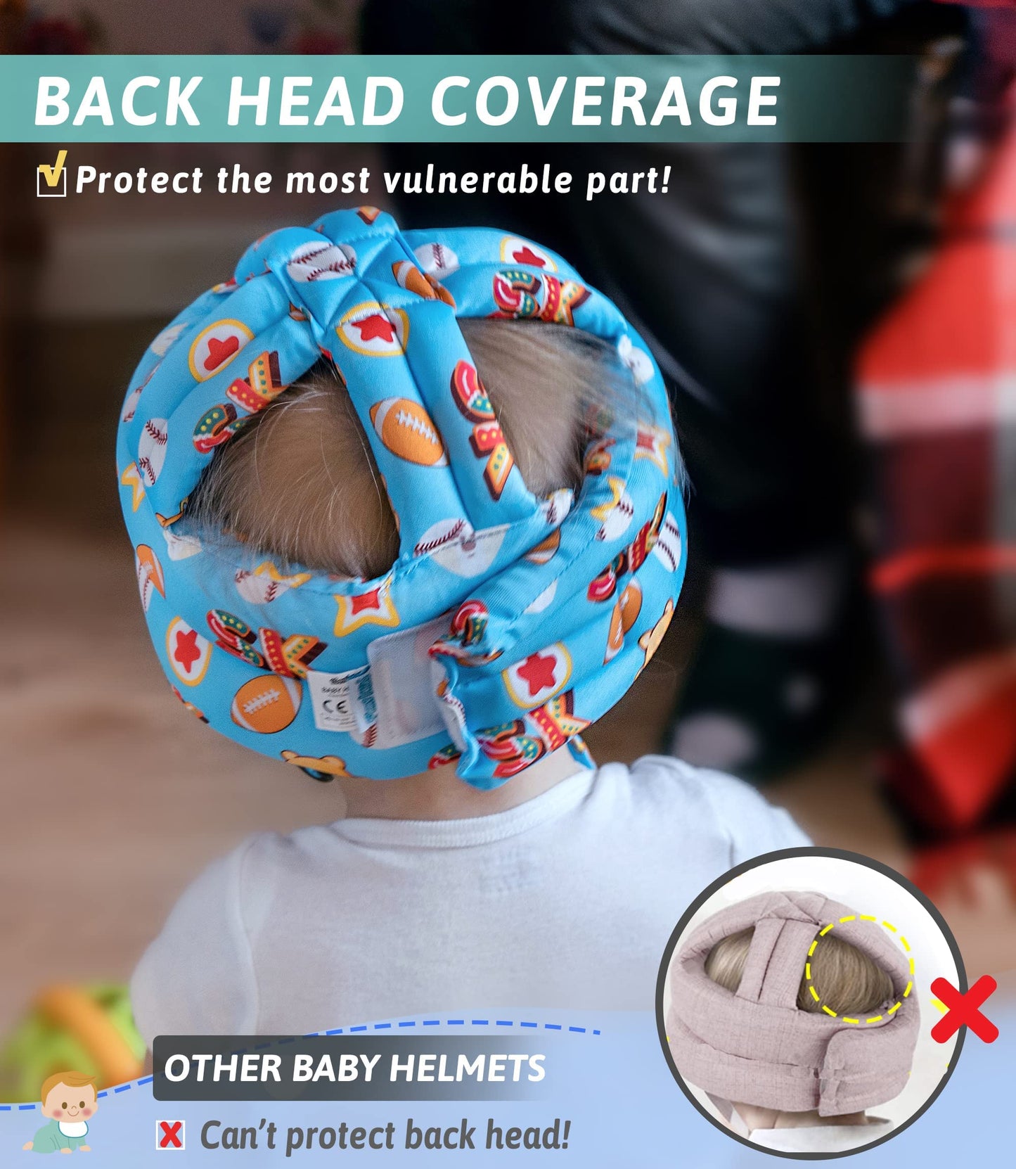 Baby Head Protector - Baby Helmet For Crawling Walking Running - No Bumps And Soft Cushion - Adjustable Protective Cap Infant Ba