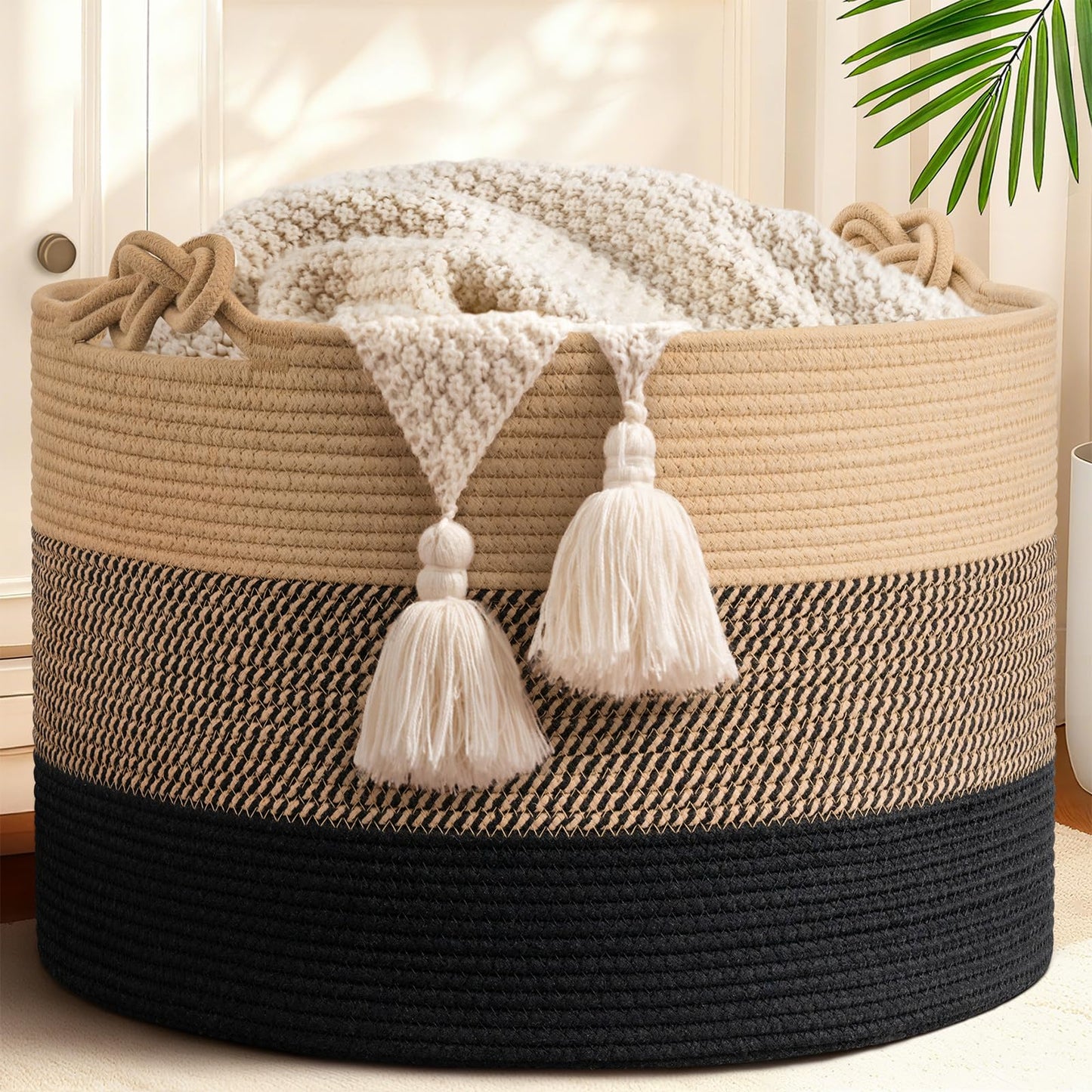 CherryNow 22x22x14 Large Blanket Basket, Home D  cor for Living Room Bedroom, Decorative Wicker Woven Basket for Clothes, Toy St