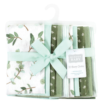 Hudson Baby Unisex Baby Cotton Flannel Burp Cloths, Eucalyptus 10-Pack, One Size