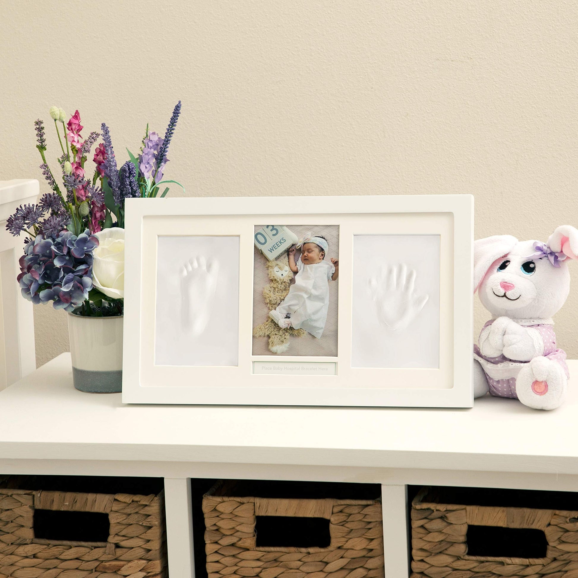Nuby Baby Hand & Footprint Kit With Wall Decor Frame That Holds One 4 X 6 Photo & 2 Clay Print Kits For Newborn Girls & Boys, Pe