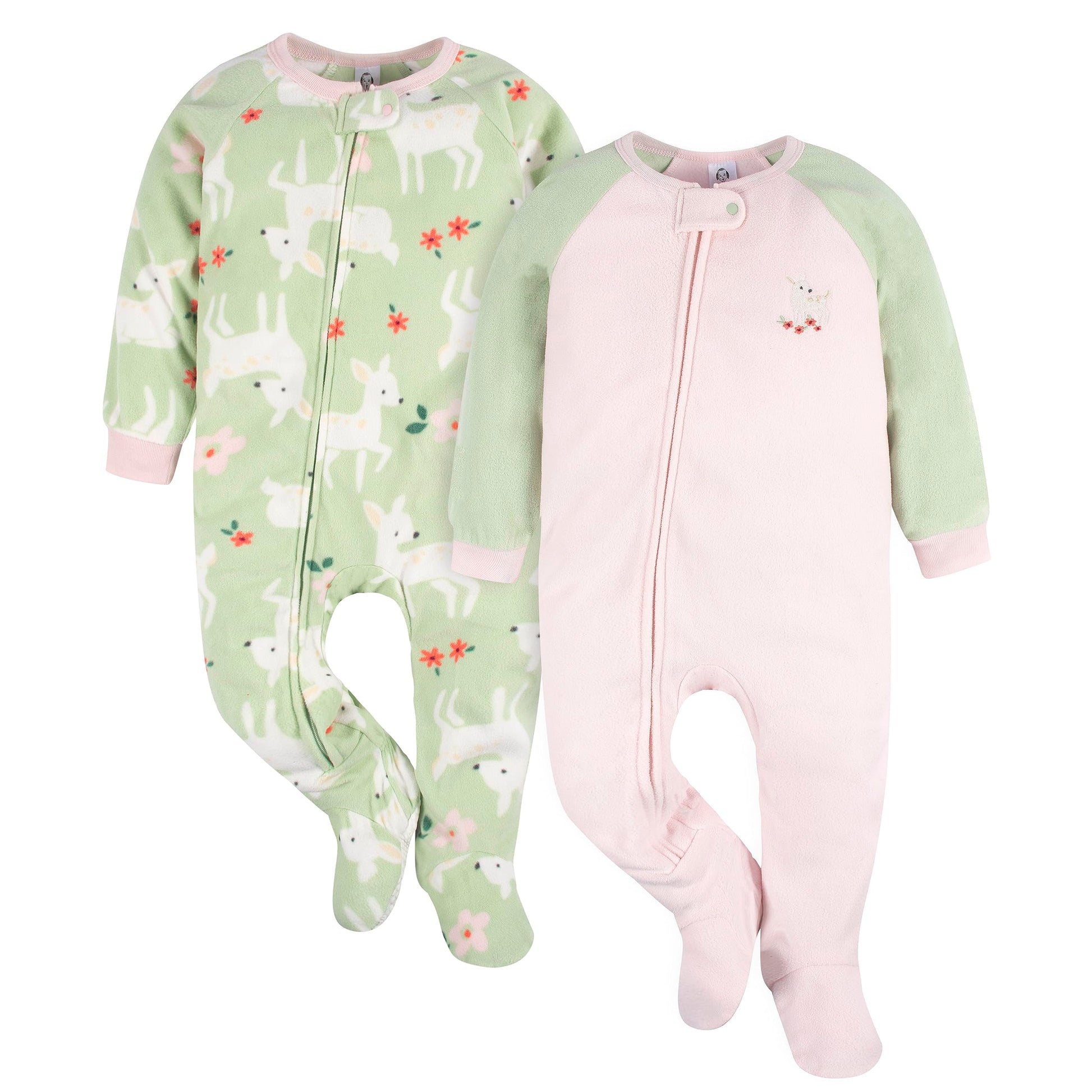 Gerber Toddler Baby Girls Flame Resistant Fleece Footed Pajamas 2-Pack, Pink Deer, 4T