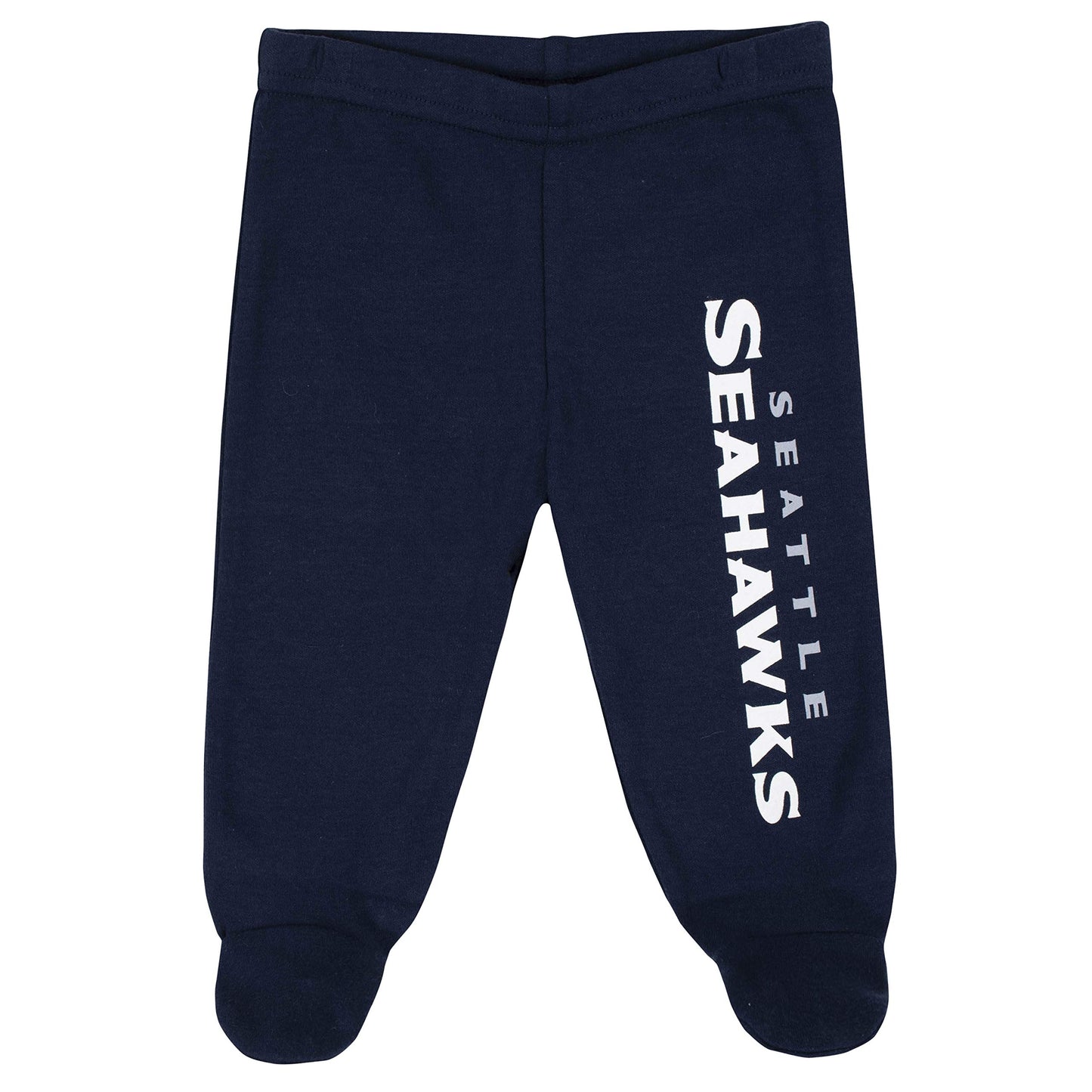 Gerber Nfl Seattle Seahawks 3 Pack Bodysuit Footed Pant And Cap Registry Gift Set, Blue/White Seattle Seahawks, 0-3M