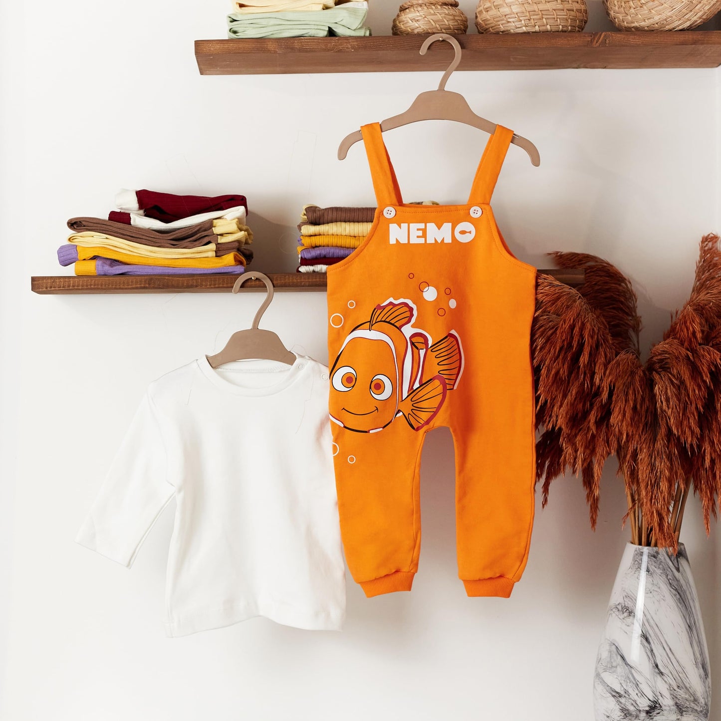 Finding Nemo Cotton Baby Overall Romper With Long Sleeve Tshirt For Newborn Infant Toddler - 2 Pieces - Boy Girl