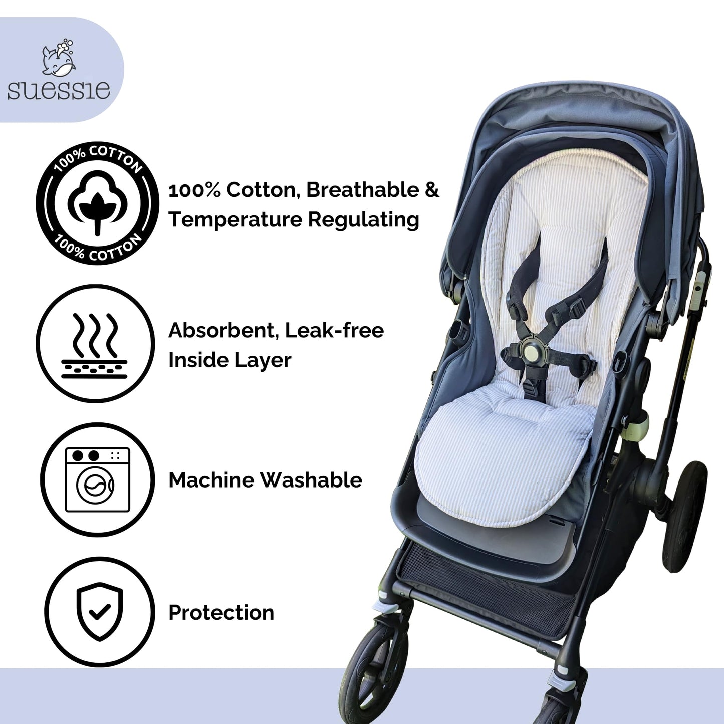 Suessie Stroller Liner - Universal And Reversible Seat Insert, Sand Stripe