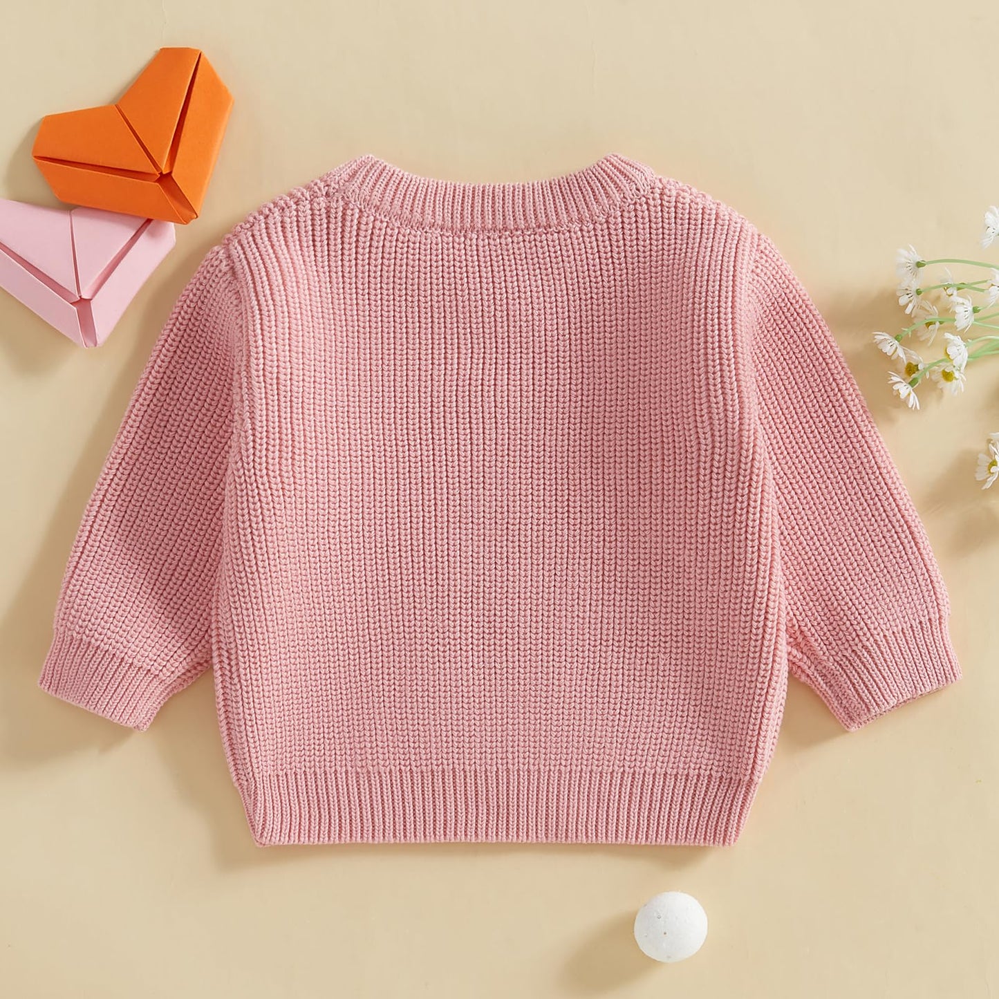 Nokpsedcb Baby Girl Cute Long Sleeve Heart Flowers Embroidery Oversized Sweater Toddler Valentine Outfit (Pink Be Mine, 3-4 Year