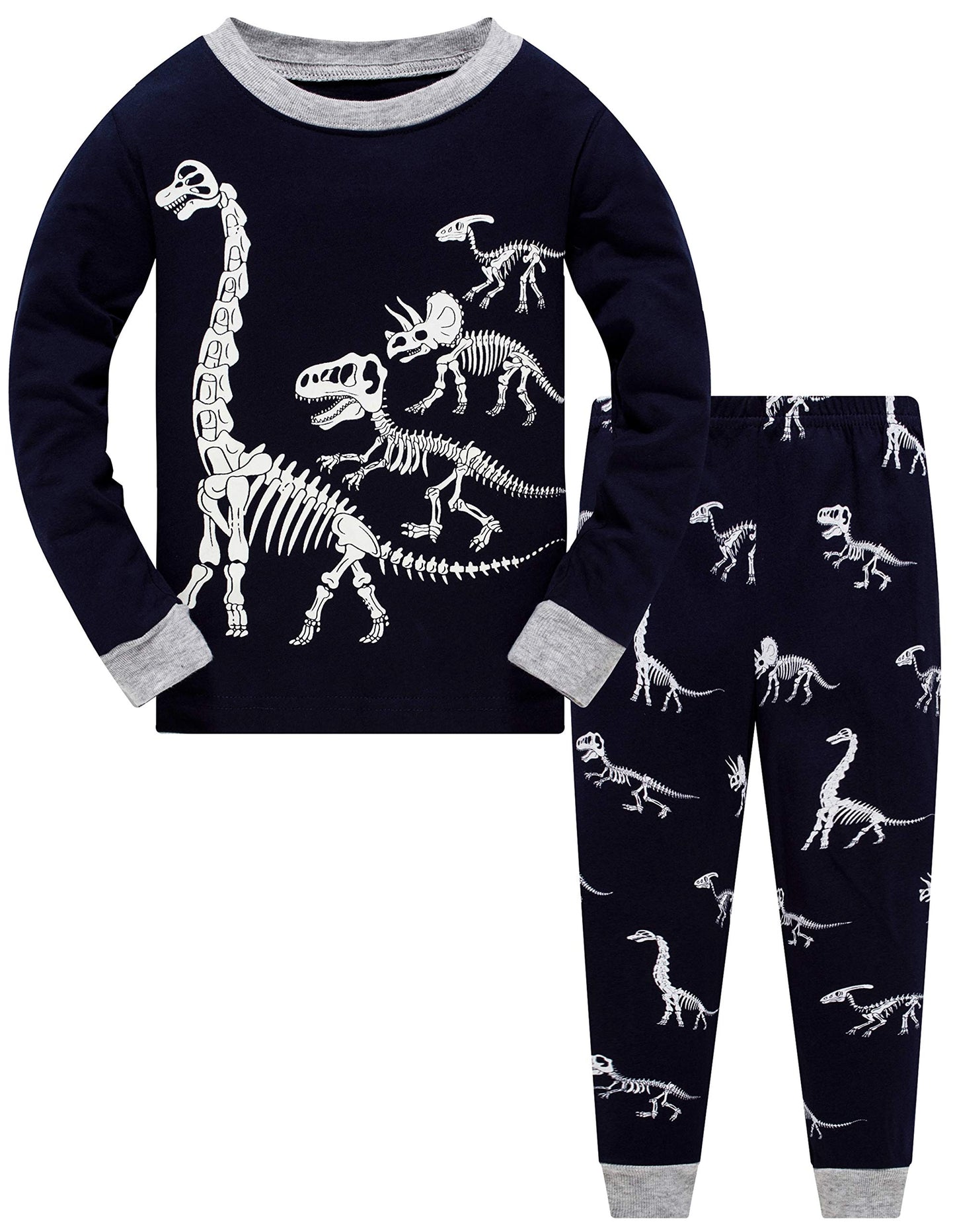 Boys Glow In The Dark Pajamas Dinosaurs Pjs 100% Cotton Toddler 2 Piece Sleepwear Kids Clothes Set T-Rex Outfits Dino Shirt 10T
