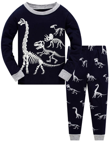 Boys Glow In The Dark Pajamas Dinosaurs Pjs 100% Cotton Toddler 2 Piece Sleepwear Kids Clothes Set T-Rex Outfits Dino Shirt 5T