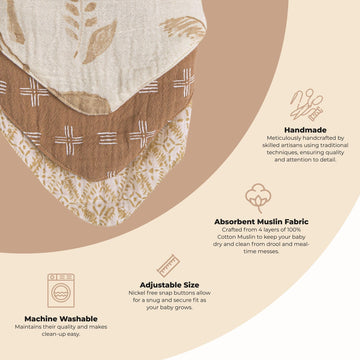 Crane Baby Soft Muslin Baby Bib Set, Adjustable And Absorbent Bandana Style Bibs For Boys And Girls, Safari Animal, 3 Piece, 18.