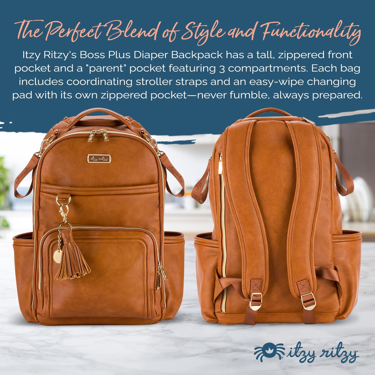 Itzy Ritzy Diaper Bag Backpack - Large Capacity Boss Plus Baby Backpack Diaper Bag Featuring 19 Pockets, Changing Pad, Stroller