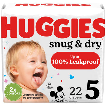 Huggies Size 5 Diapers, Snug & Dry Baby Diapers, Size 5 (27+ Lbs), 22 Count, Packaging May Vary
