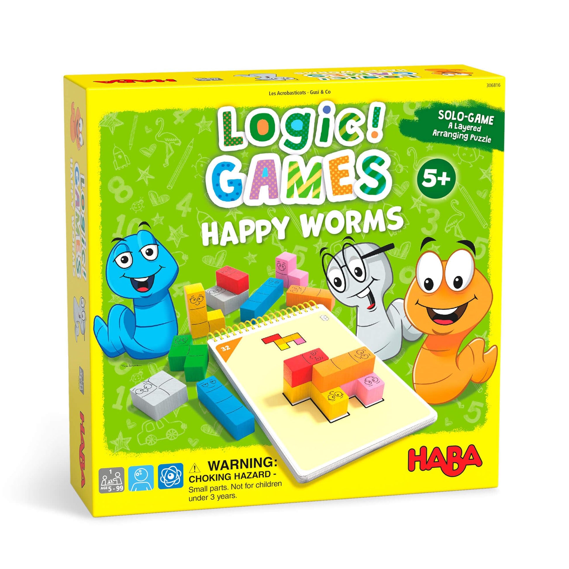 HABA Logic! Games: Happy Worms - Solo Brain Teaser Puzzling Game