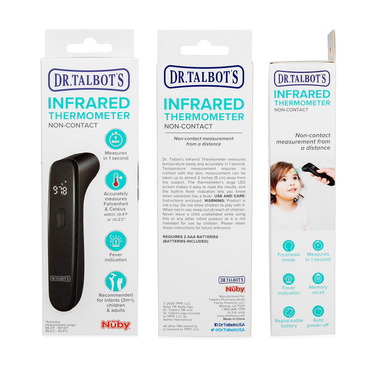 Dr. Talbot'S Non-Contact Acrylic Infrared Thermometer With Led Screen, Fever Warning Indicator, Accurate 1 S Reading For Baby, K
