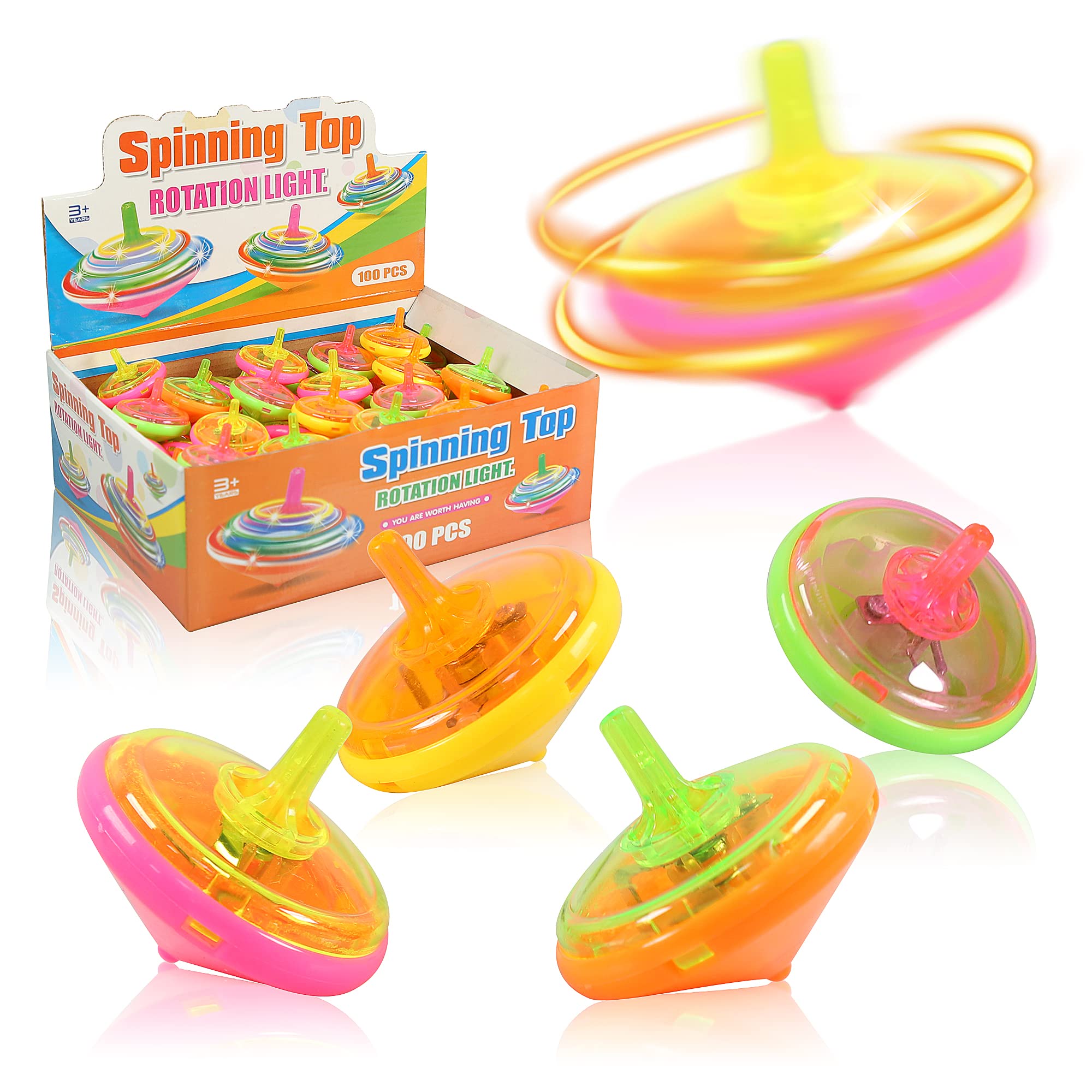 Proloso 100 Pcs Light Up Spinning Tops Led Flashing Spinners With ...