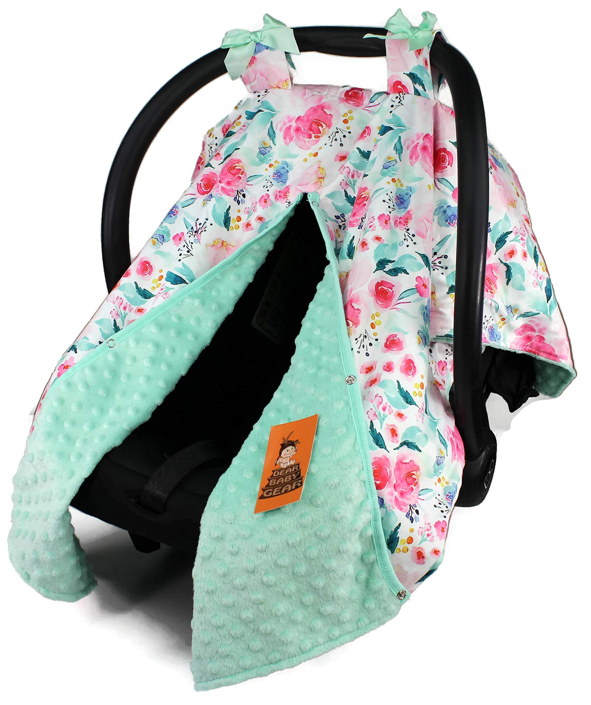 Dear Baby Gear Carseat Canopy - Car Seat Cover w/Snap Opening for Girls & Boys - Infant Car Chair Canopies - Floral & Farm Print