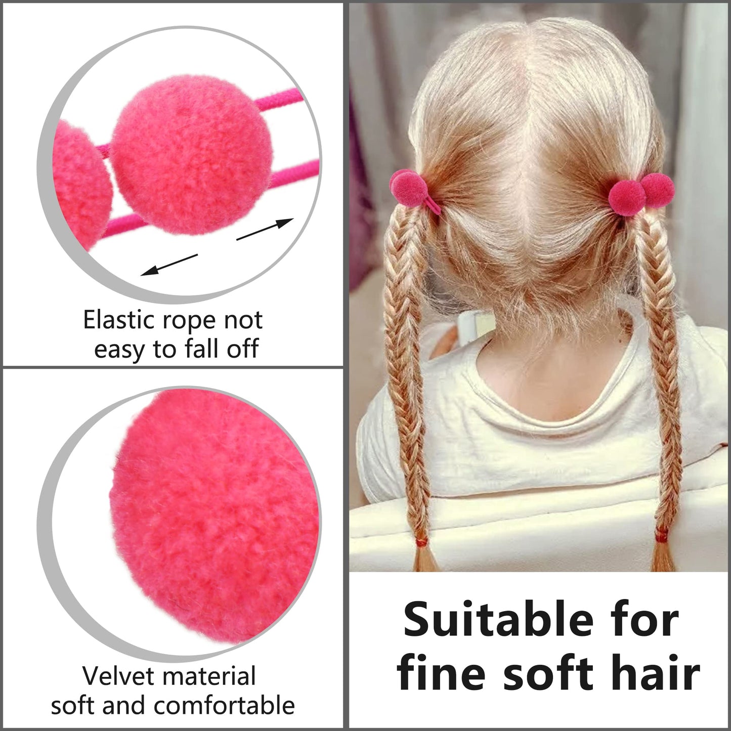 Qearl Hair Ties, 40 Pieces Pom Pom Elastic Hair Ties - 20 Colors Fluffy Velvet Ponytail Holders And Rubber Bands For Baby Girls,