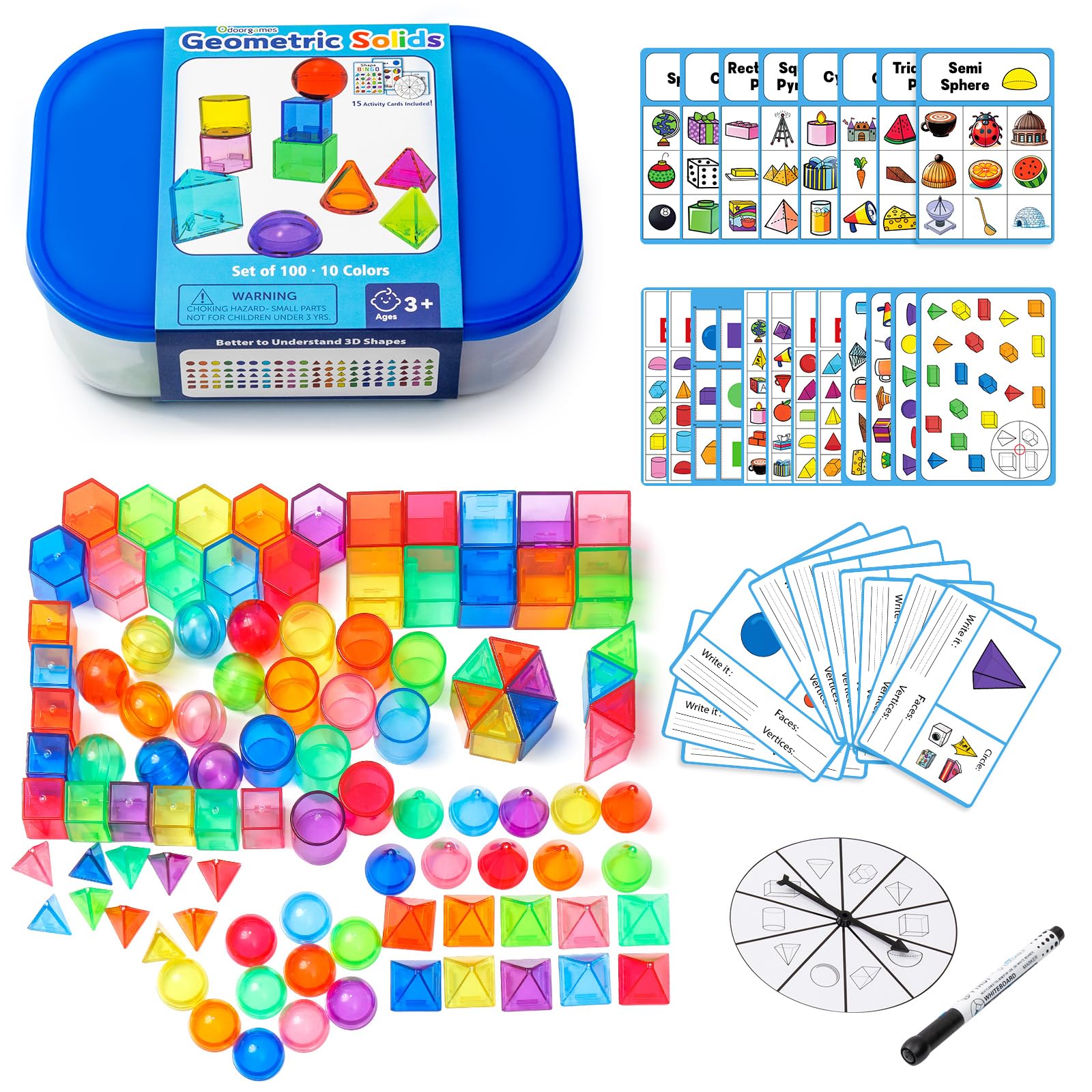 Odoorgames 100 Pcs 3D Shapes for Teaching - Geometric Solids and Geometry Manipulatives for Classroom - Enhance Learning Experie
