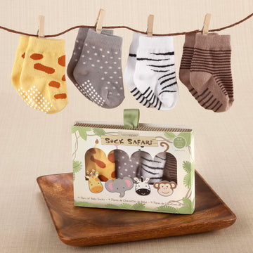Baby Aspen, 'Sock Safari' Four-Pair Animal-Themed Baby Socks Set, 0-6 Months