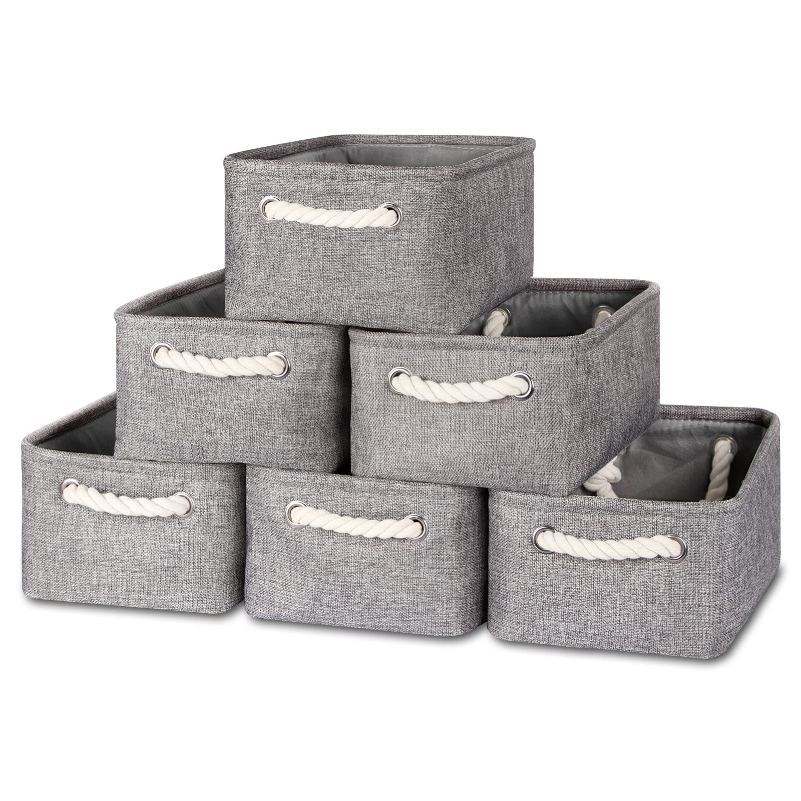 Bidtakay Small Gray Baskets Set Of 6 Fabric Storage Bins With Handles 11.8 X 7.8 WBCBBB092CV6HD1