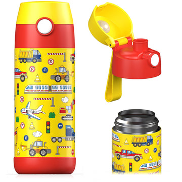 Jarlsona Kids Water Bottle - Mali - Insulated Stainless Steel Water Bottle With Chug Lid - Thermos - Girlsboys (Vehicles Mosaic,