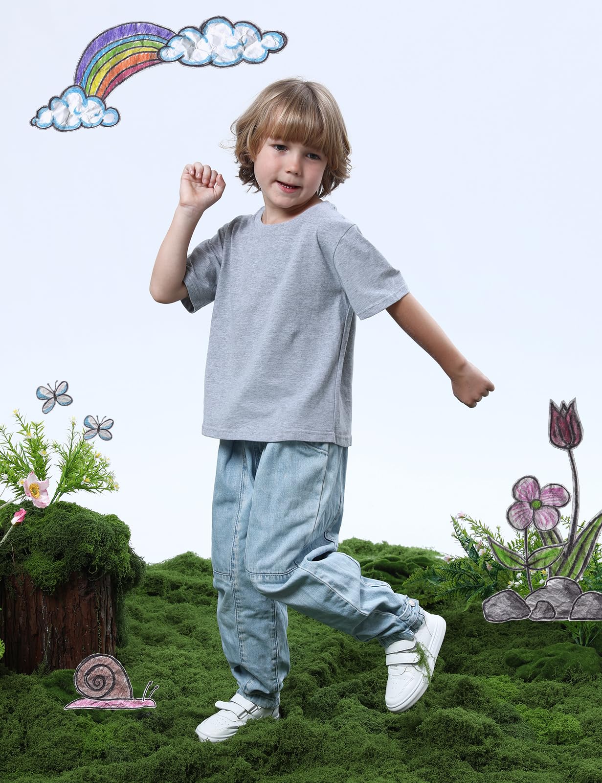 Cosland Toddler Boys T Shirts Short Sleeve Heavyweiht Cotton Plain Gray Tees 2T
