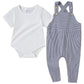 Yuemion Newborn Baby Boy Clothes,2Pcs Infant Boy Romper Bodysuit Spring/Summer Stripe Outfits +Bib Overall Pants(3-6 Months)