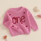Beautooly First Birthday Outfit Baby Girl Boy Cute Letter Embroidery Warm Long Sleeve Oversized Sweater Infant Knitwear (Pink Va