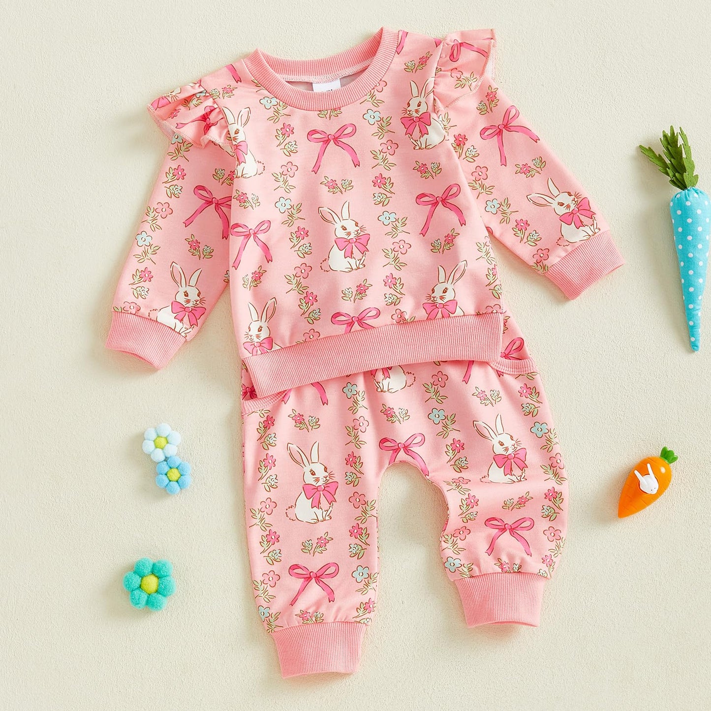 Mlpeerw Toddler Baby Girl Valentines Day Outfit 3 6 9 12 18 24 Months Long Sleeve Sweatshirt Pants Set Cute Spring Clothes (East