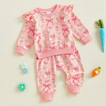 Mlpeerw Toddler Baby Girl Valentines Day Outfit 3 6 9 12 18 24 Months Long Sleeve Sweatshirt Pants Set Cute Spring Clothes (East