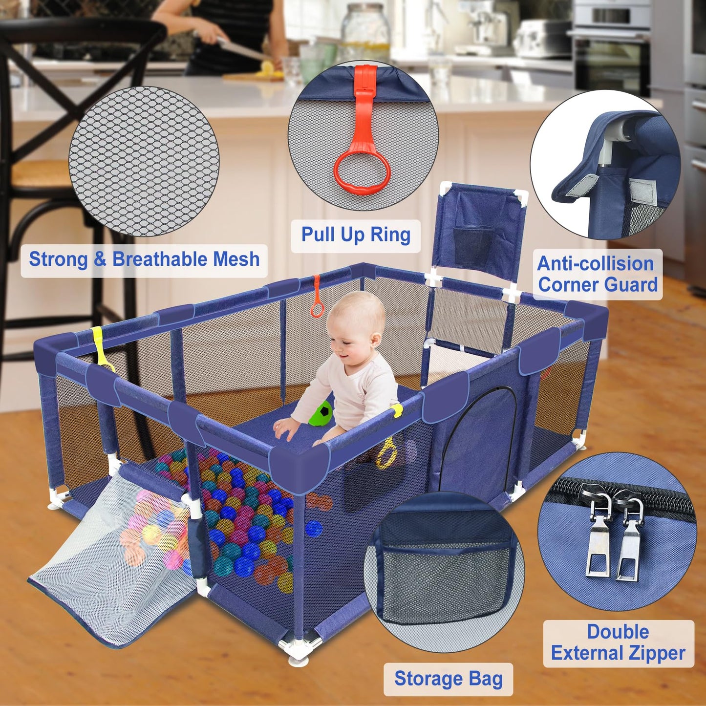 Large Playpen For Babies And Toddlers, Ball Pit For Toddlers, Baby Gate Play Pen Kids Ball Pits, Sturdy Play Yard With Basketbal