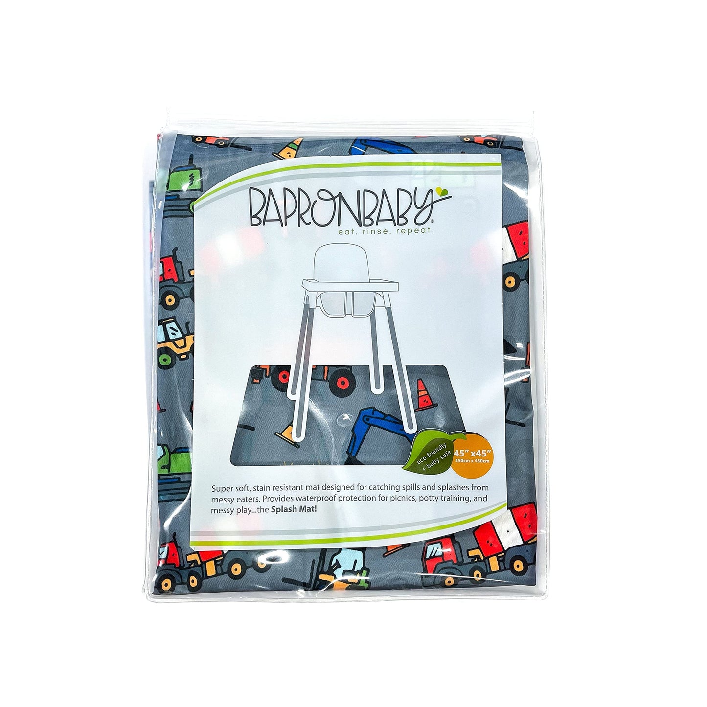 Bapronbaby Construction Zone Splash Mat - Waterproof Catch-All For Under High Chairs, Floors, Tables, Playtime Or Arts & Crafts